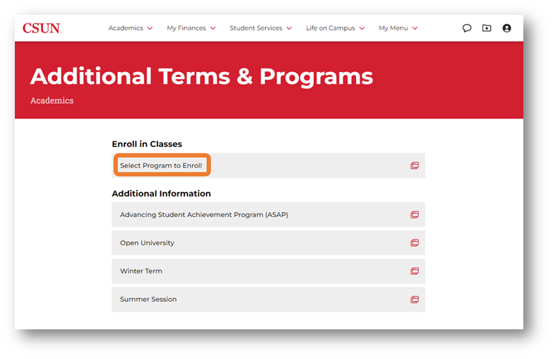 Step 1 - Select Program to Enroll