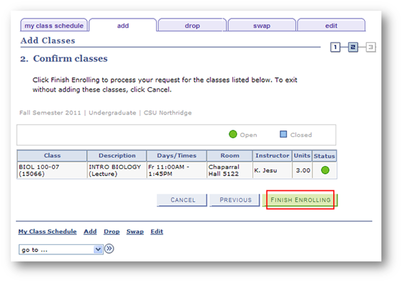 Step 4 - Enrollment Confirm Classes