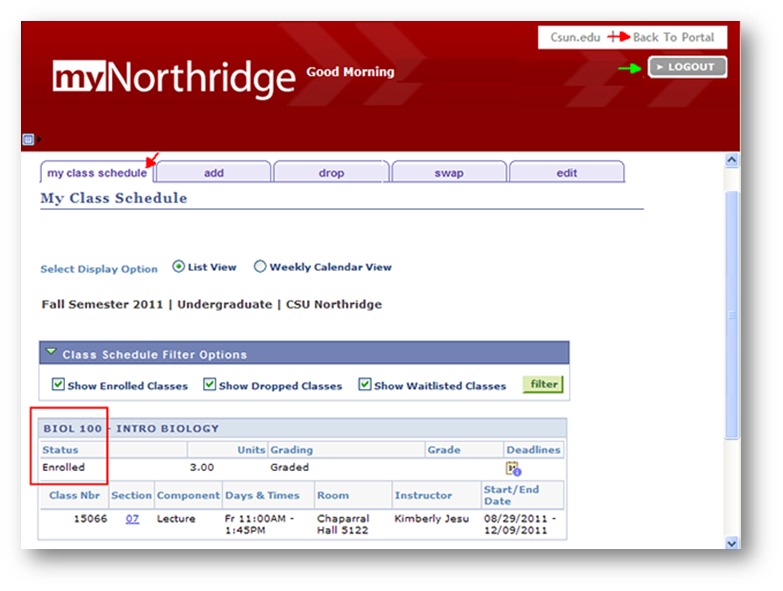 Step 4 - My Class Schedule